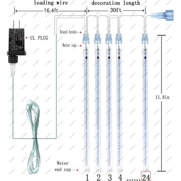 Halloween Lights, 24Tubes(Equivalent to 3 Sets of 8-Tubes) Purtuemy Meteor - Picture 2 of 7